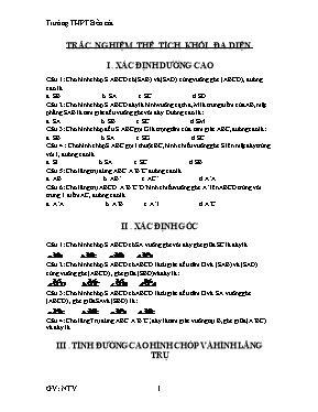 Câu hỏi trắc nghiệm về Thể tích khối đa diện - Trường THPT Bến Cát